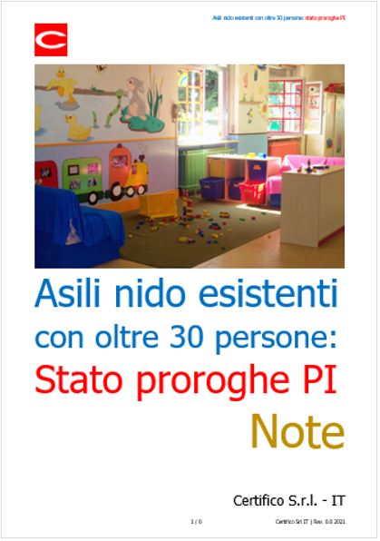 Asili nido esistenti con oltre 30 persone   Stato proroghe PI