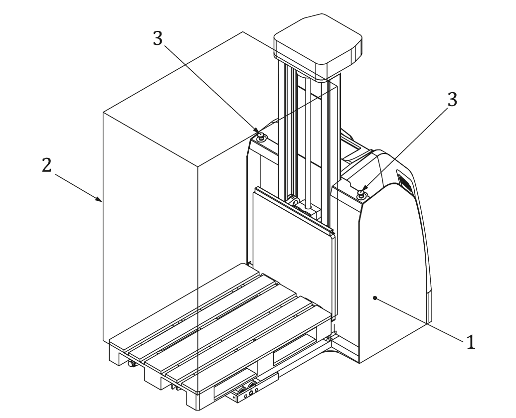 Figure 2 Example of emergency stops positions in case of truck with a load on fork side Figure 2 Example of emergency stops positions in case of truck with a load on fork side