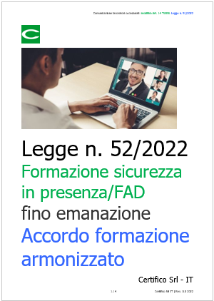 Legge n 52 2022 Formazione sicurezza presenza FAD fino Accordo formazione Rev 00 2022 Legge n 52 2022 Formazione sicurezza presenza FAD fino Accordo formazione Rev 00 2022