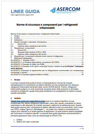 Linee guida Norme di sicurezza e componenti per i refrigeranti infiammabili Linee guida Norme di sicurezza e componenti per i refrigeranti infiammabili