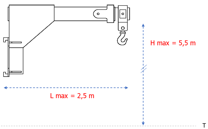 Misure massime braccio con gancio braccio grua Misure massime braccio con gancio braccio grua
