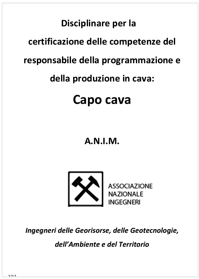 Disciplinare certificazione professione di responsabile cava Capo cava Disciplinare certificazione professione di responsabile cava Capo cava
