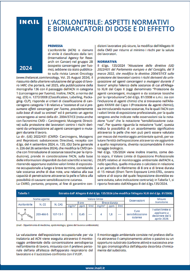 Acrilonitrile aspetti normativi e biomarcatori di dose e di effetto
