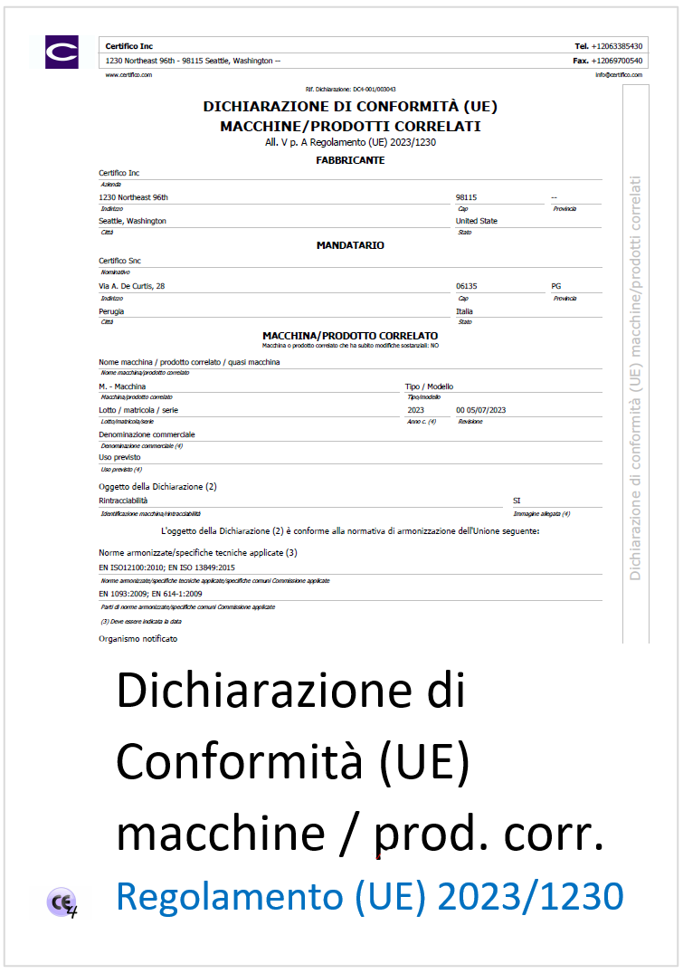 Dichirazione UE di conformita regolamento macchine 2023 Dichirazione UE di conformita regolamento macchine 2023