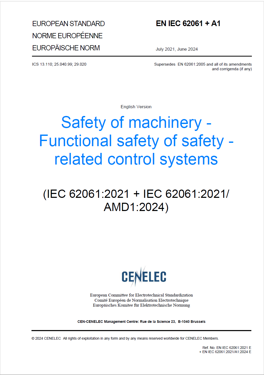 EN IEC 62061 2021 Amd1 2024 EN IEC 62061 2021 Amd1 2024