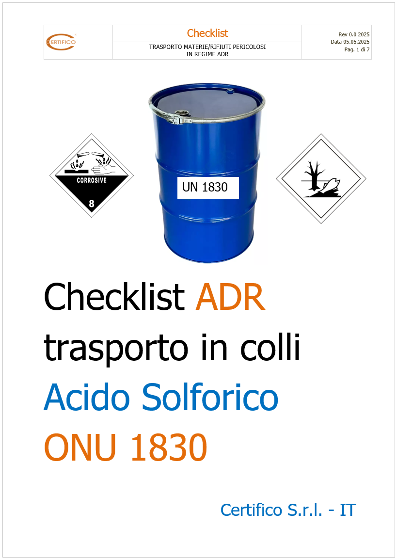 Checklist trasporto in colli di Acido Solforico ONU 1830